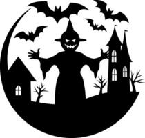 Halloween witch silhouette with bats and castle vector