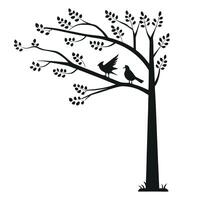 Simple Silhouetted Tree Branch with Two Birds Illustration Design vector