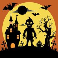 Halloween background with scary monster and castle vector