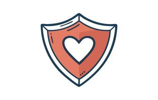 Shield with Heart Shape for Health Protection Concept Flat Design vector