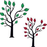 Two Trees Showing Different Color Leaves In Spring and Autumn vector