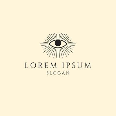 Boho-style logo template with a mystical eye and radiating rays in a minimal line art style. Perfect for spiritual brands, holistic businesses, and artistic design projects.