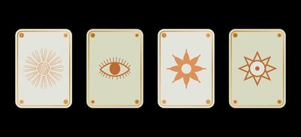 Bohemian tarot card deck featuring mystical symbols and intricate designs. Ideal for spiritual guidance, divination, boho-inspired art, and unique tarot collections. vector