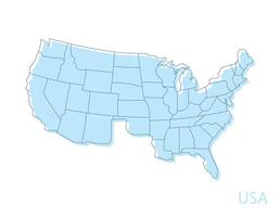 USA map outline displayed on blue background flat vector