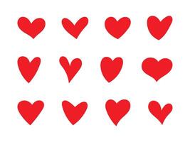 Set of red hand drawn hearts expressing love emotion vector