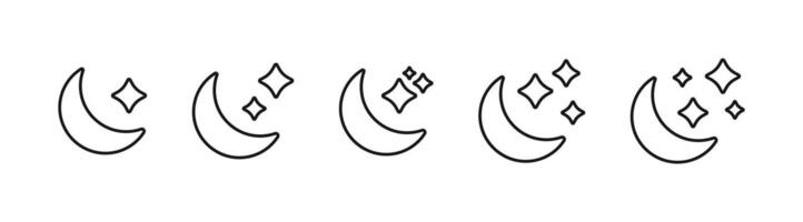 Moon Icon Set With Line Style vector