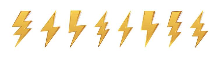 Lightning Bolt Gold Flat Icon Set vector