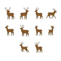 Flat Style Deer Set with Various Poses vector