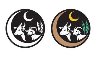 Two goat and moon logos with the moon in the background vector