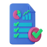 A blue document with a check mark and a pie chart png