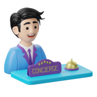 A figurine of a man in a suit with a sign that says con - cierge png