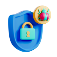 A blue shield with a lock and a bug on it png