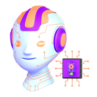 A robot head with a light bulb and a circuit board png