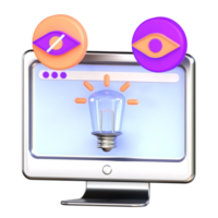 A computer monitor with an eye and a light bulb png