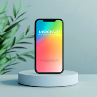 Vibrant Smartphone Mockup Colorful Gradient Display on Concrete Stand psd