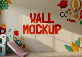 A wall mockup featuring a playful design with educational elements and a child s slide psd
