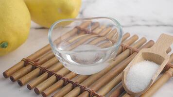 Fresh lemon and baking soda on a table video