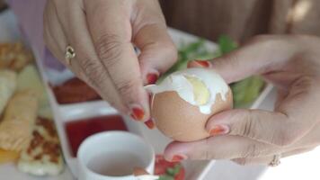 Delicious breakfast. soft-boiled eggs and toast video