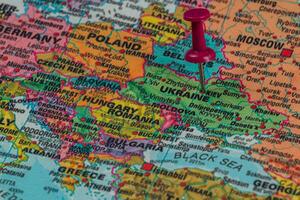 Map highlighting Ukraine with a red pushpin for location photo
