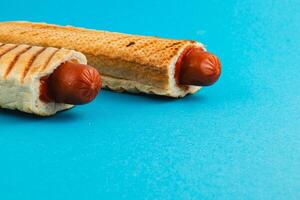 Unique hot dog presentation with waffle bread rolls photo