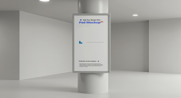 Indoor Vertical Frame Poster Mockup on Pillar Display, 4K with Editable Layers psd