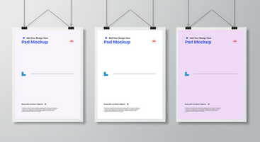 Three Wall Hanging Poster Mockup with Minimalist Design and Balanced Composition, 4K with Editable Layers psd