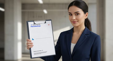 Realistic Clipboard Mockup with Woman Emphasizing Professional Presentation, 4K with Editable Layers psd