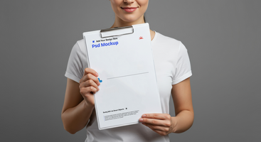 Woman Holding Clipboard Mockup for Forms and Checklists, 4K with Editable Layers psd