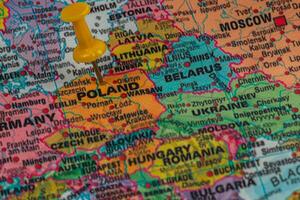 Map of Europe featuring Poland pinned for location reference photo