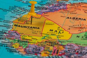 Map of Mauritania with pin highlighting location details photo