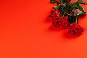 Roses on a vibrant red background for romantic moments and celebrations photo