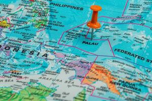 Location marked on a map of Palau in the Pacific Ocean photo