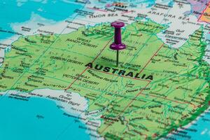 Map of Australia with a pin marking a specific location photo