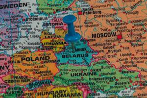Map highlighting Belarus with a blue pushpin in Eastern Europe photo