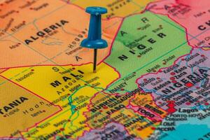 Pinpointing Mali on a colorful map of West Africa photo
