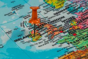 Location pin on Ireland map highlights Dublin city photo