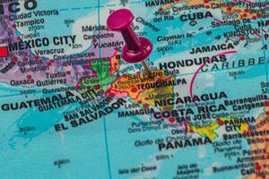 Map highlighting Tegucigalpa in Honduras with a pink pin photo