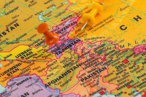 Engaging with a detailed map of Central Asia in a learning space photo