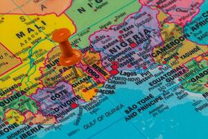 Map highlight of countries in West Africa with pin marking photo