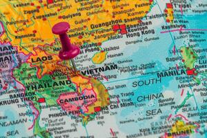 Location marked on a colorful map of Southeast Asia photo