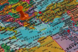 Location marker on a map of Greece in the Mediterranean region photo