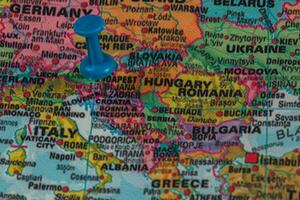 Hungary and Romania highlighted on a detailed map photo