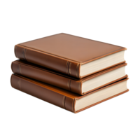 Stack of three brown leather-bound books on transparent background png