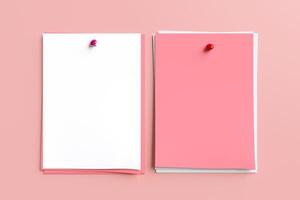 Blank white and pink paper page with pin on pink background. with copy space. photo