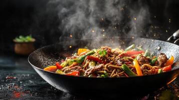 Vibrant Stir Fry of Soba Noodles with Tender Beef for Delicious Meals photo