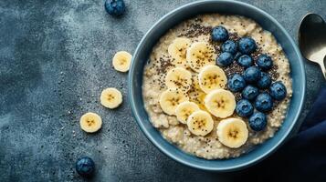 Healthy Breakfast Bowl of Oatmeal with Fresh Toppings for Nutritious Start to Your Day photo