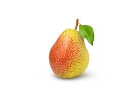 Yellow pear isolated. Red pear with leaf on white background. photo