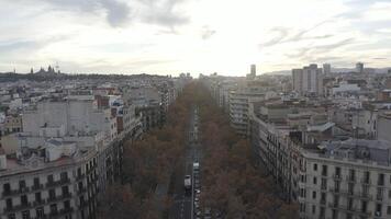 Panoramic view of the historic center of Barcelona from a bird's eye view from a drone on a sunny day photo