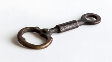 A key with a metal handle on a white background photo