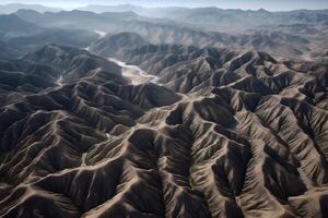 An aerial view of the mountains in the desert photo